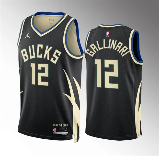 Personalized Men’s Milwaukee Bucks #12 Danilo Gallinari Black Statement Edition Stitched Basketball Jersey