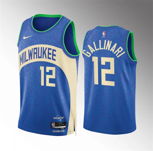 Personalized Men’s Milwaukee Bucks #12 Danilo Gallinari 2023 24 Blue City Edition Stitched Basketball Jersey