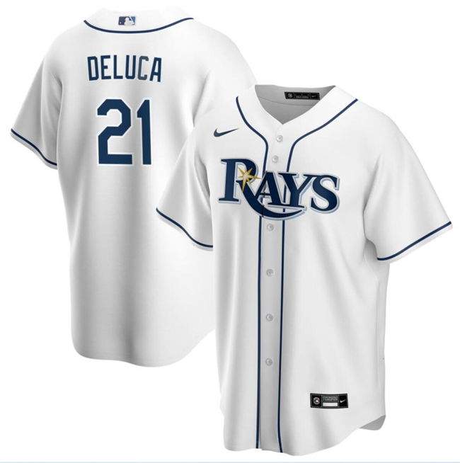 Personalized Men’s Tampa Bay Rays #21 Jonny DeLuca White Cool Base Stitched Baseball Jersey