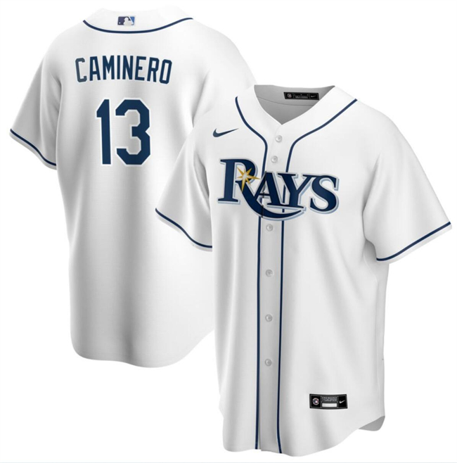 Personalized Men’s Tampa Bay Rays #13 Junior Caminero White Cool Base Stitched Baseball Jersey