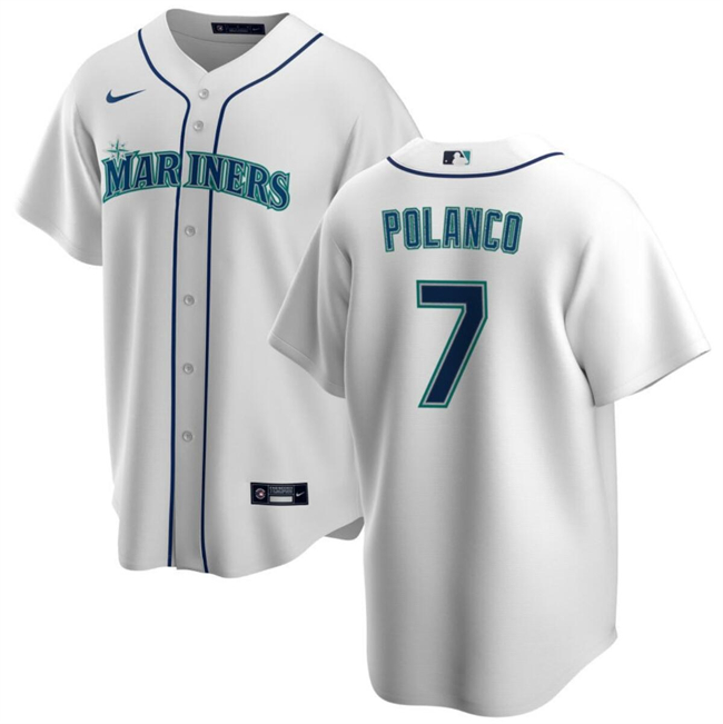 Personalized Men’s Seattle Mariners #7 Jorge Polanco White Cool Base Stitched Jersey