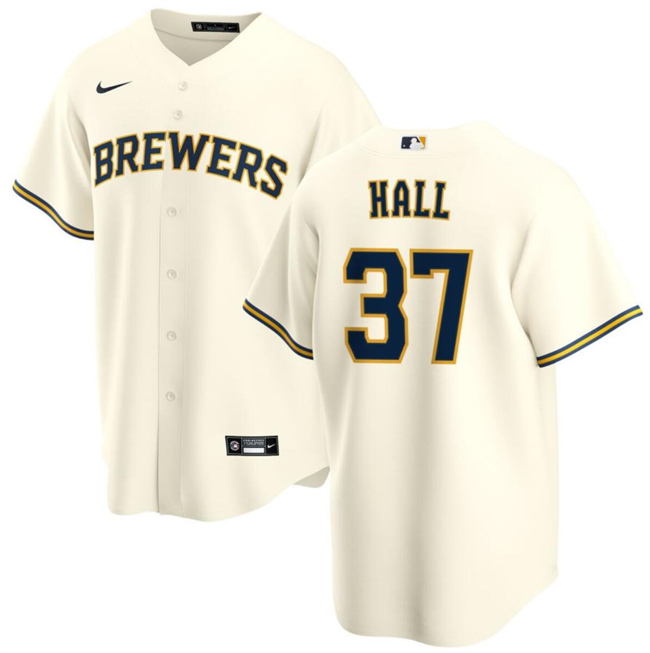 Personalized Men’s Milwaukee Brewers #37 D.L. Hall Cream Cool Base Stitched Jersey