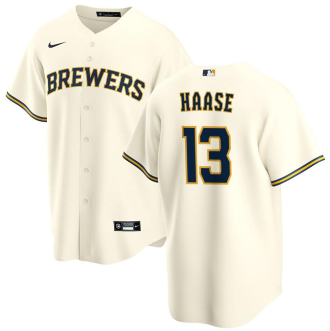 Personalized Men’s Milwaukee Brewers #13 Eric Haase Cream Cool Base Stitched Jersey