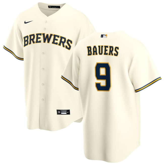 Personalized Men’s Milwaukee Brewers #9 Jake Bauers Cream Cool Base Stitched Jersey