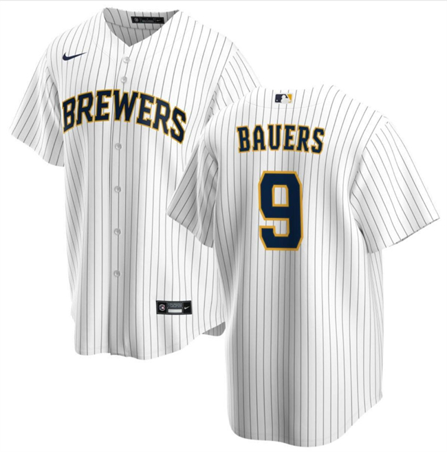 Personalized Men’s Milwaukee Brewers #9 Jake Bauers White Cool Base Stitched Jersey