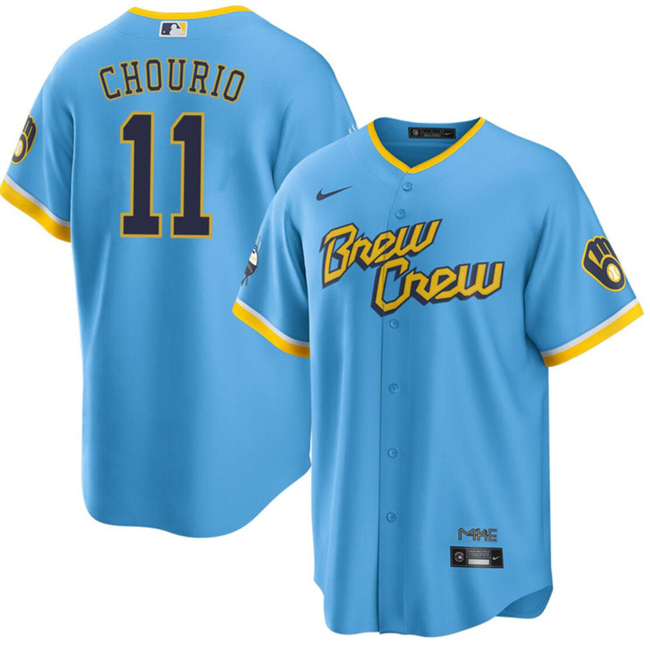 Personalized Men’s Milwaukee Brewers #11 Jackson Chourio Powder Blue City Connect Cool Base Stitched Jersey
