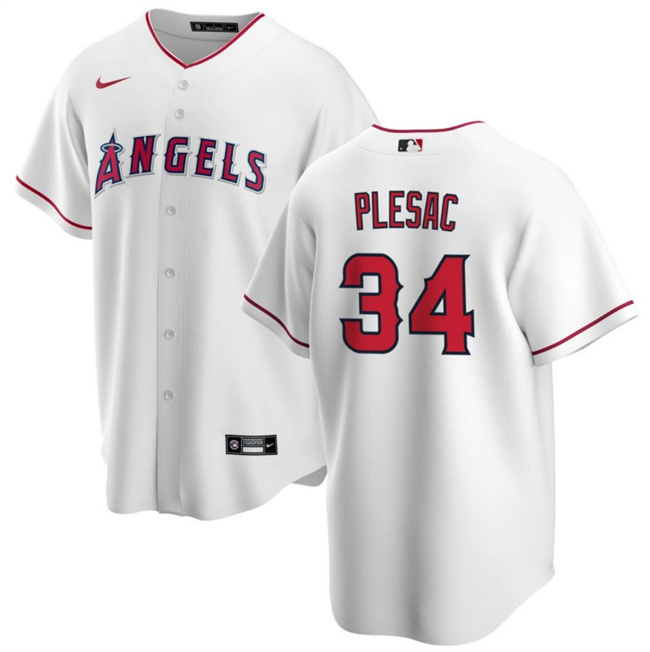 Personalized Men’s Los Angeles Angels #34 Zach Plesac White Cool Base Stitched Baseball Jersey