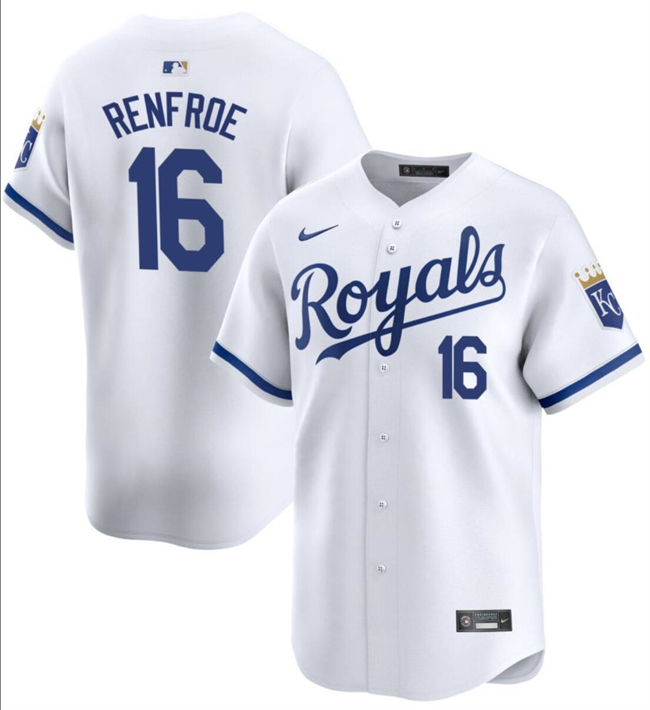 Personalized Men’s Kansas City Royals #16 Hunter Renfroe White 2024 Home Limited Cool Base Stitched Baseball Jersey