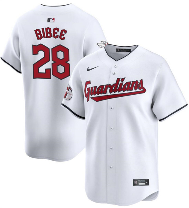 Personalized Men’s Cleveland Guardians #28 Tanner Bibee White Cool Base Stitched Baseball Jersey