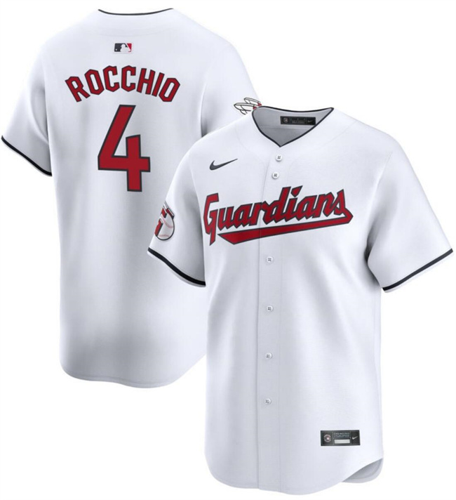 Personalized Men’s Cleveland Guardians #4 Brayan Rocchio White Cool Base Stitched Baseball Jersey