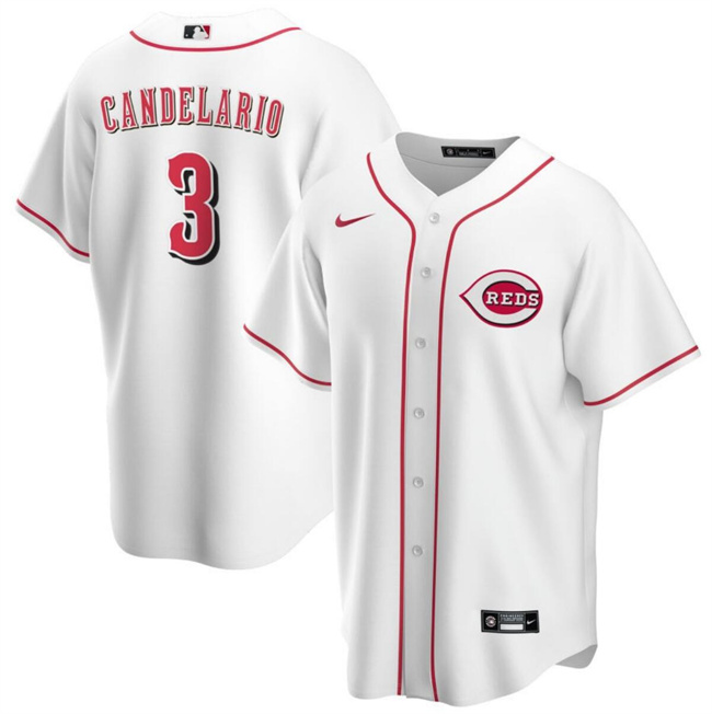 Personalized Men’s Cincinnati Reds #3 Jeimer Candelario White Cool Base Stitched Baseball Jersey