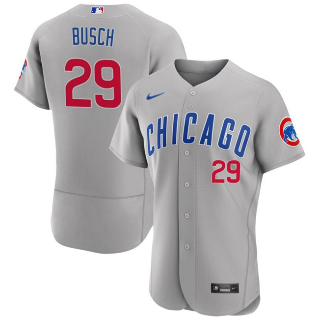 Personalized Men’s Chicago Cubs #29 Michael Busch Grey Flex Base Stitched Baseball Jersey