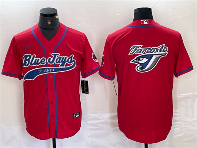 Personalized Men’s Toronto Blue Jays Red Team Big Logo Cool Base Stitched Baseball Jersey