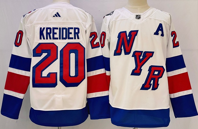 Personalized Men’s New York Rangers #20 Chris Kreider White 2023-2024 Stadium Series Stitched Jersey