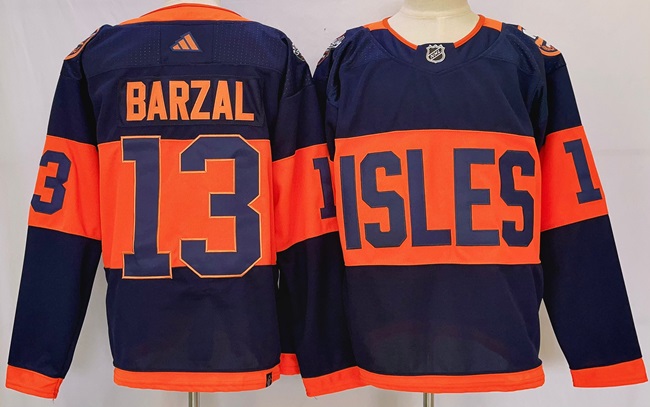 Personalized Men’s New York Islanders #13 Mathew Barzal Navy 2024 With Stadium Series Patch Stitched Jersey