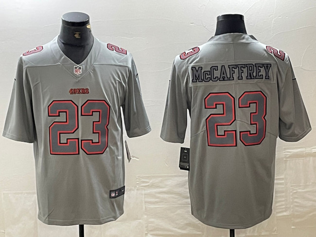 Personalized Men’s San Francisco 49ers #23 Christian McCaffrey Grey Atmosphere Fashion Stitched Jersey