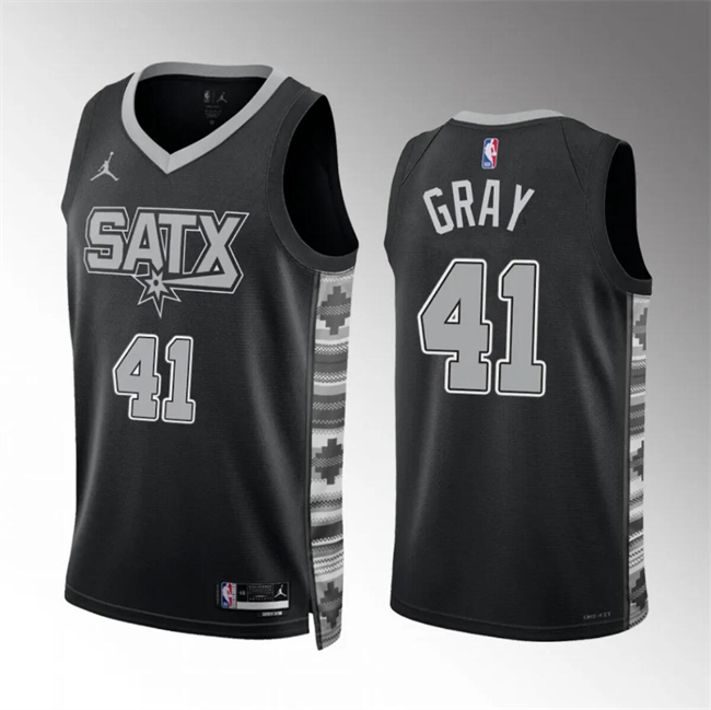 Personalized Men’s San Antonio Spurs #41 Raiquan Gray Black Statement Edition Stitched Basketball Jersey