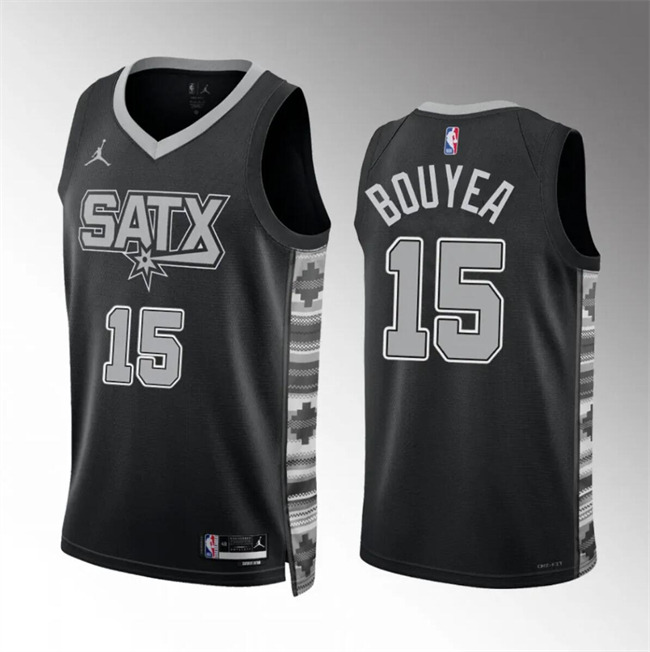 Personalized Men’s San Antonio Spurs #15 Jamaree Bouyea Black Statement Edition Stitched Basketball Jersey