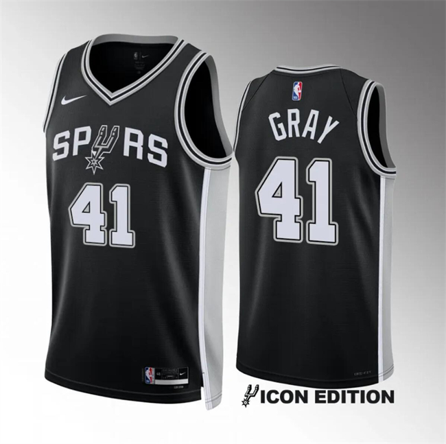 Personalized Men’s San Antonio Spurs #41 Raiquan Gray Black 2022 23 Icon Edition Stitched Basketball Jersey