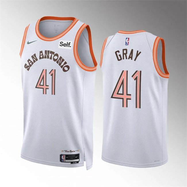 Personalized Men’s San Antonio Spurs #41 Raiquan Gray White 2023 24 City Edition Stitched Basketball Jersey