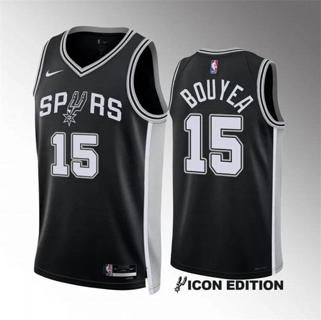 Personalized Men’s San Antonio Spurs #15 Jamaree Bouyea Black 2022 23 Icon Edition Stitched Basketball Jersey