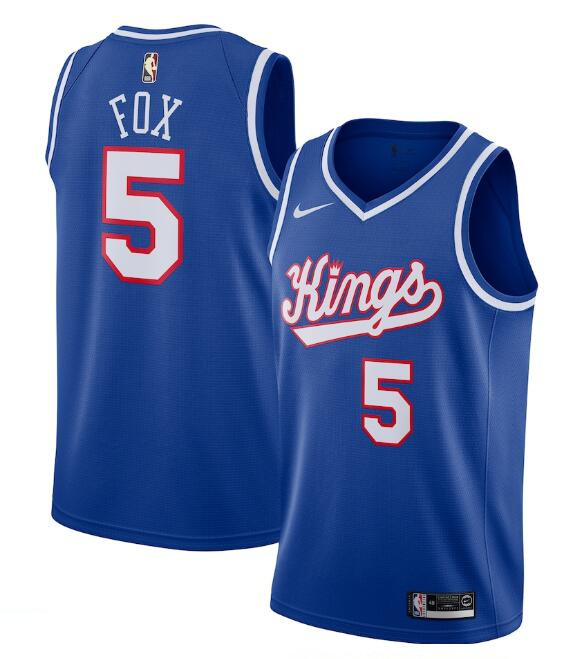 Personalized Men’s Sacramento Kings #5 De’Aaron Fox Blue 2019 20 Hardwood Classics Swingman Stitched Basketball Jersey