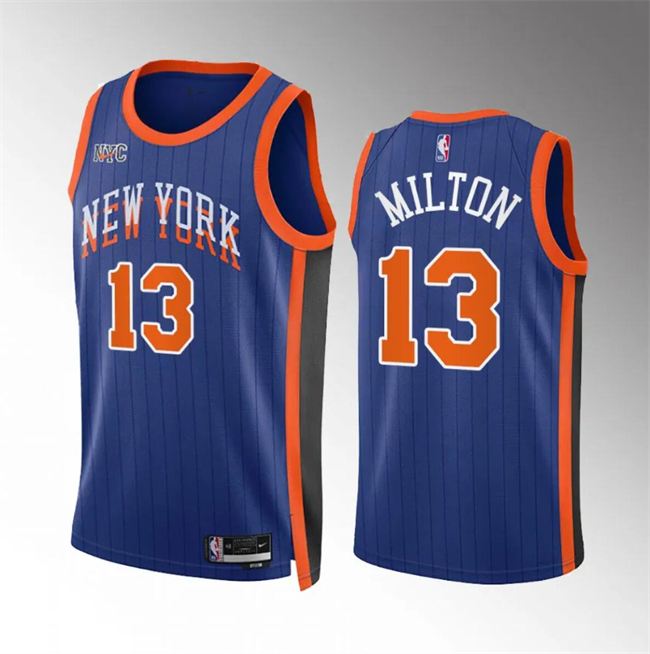 Personalized Men’s New Yok Knicks #13 Shake Milton Blue 2023 24 City Edition Stitched Basketball Jersey