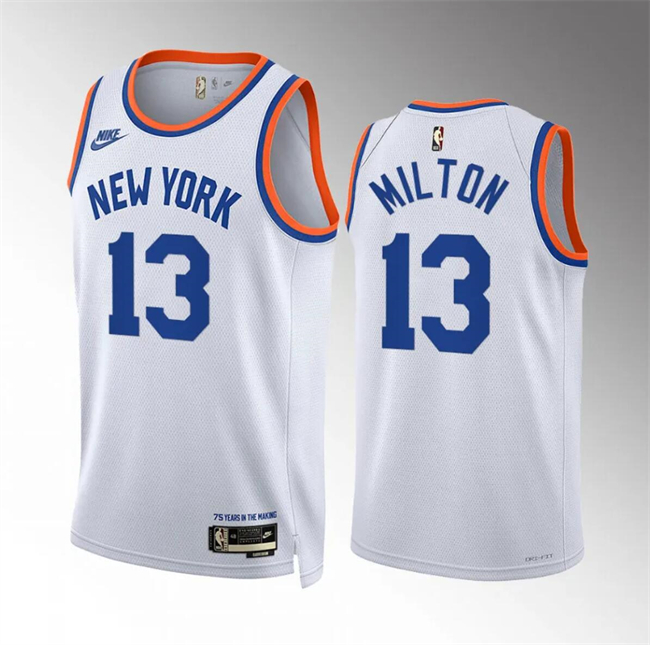 Personalized Men’s New Yok Knicks #13 Shake Milton White 2021 22 City Edition Stitched Basketball Jersey