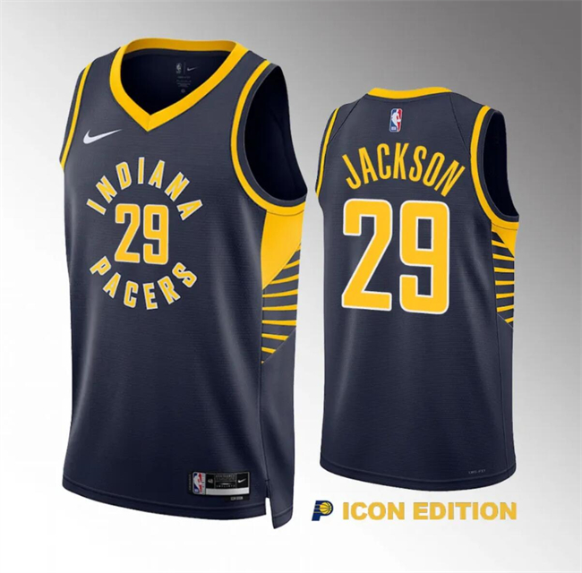 Personalized Men’s Indiana Pacers #29 Quenton Jackson Navy Icon Edition Stitched Basketball Jersey