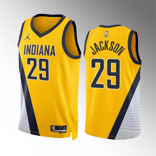 Personalized Men’s Indiana Pacers #29 Quenton Jackson Yelllow Statement Edition Stitched Basketball Jersey