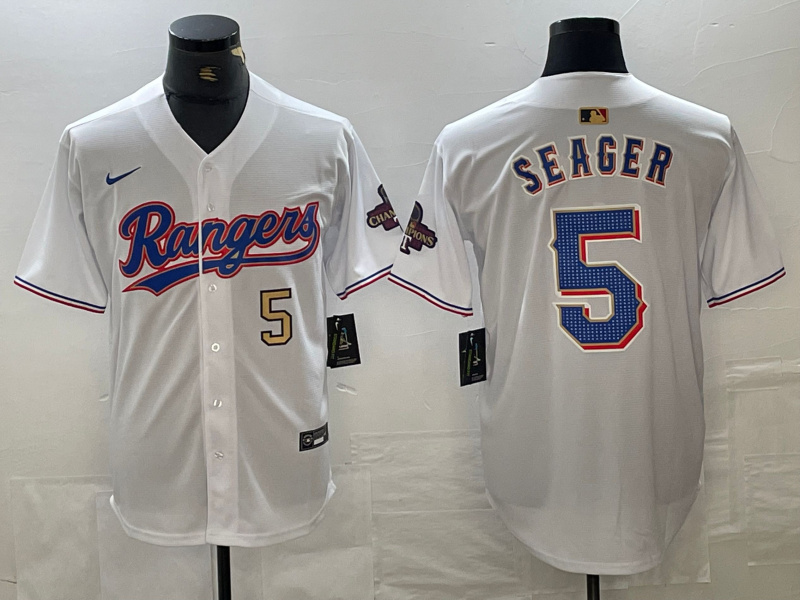 Personalized Men’s Texas Rangers #5 Corey Seager Number White 2023 World Series Champions Cool Base Jerseys