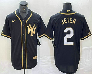 Personalized Men’s New York Yankees #2 Derek Jeter Black Gold Cool Base Stitched Baseball Jersey