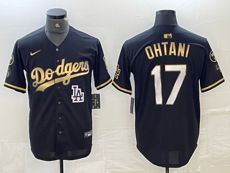 Personalized Men’s Los Angeles Dodgers #17 Shohei Ohtani Black Gold Stitched Cool Base Jersey
