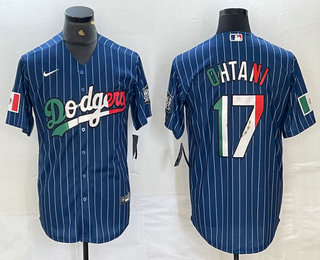 Personalized Men’s Los Angeles Dodgers #17 Shohei Ohtani Mexico Blue Pinstripe Cool Base Stitched Jerseys