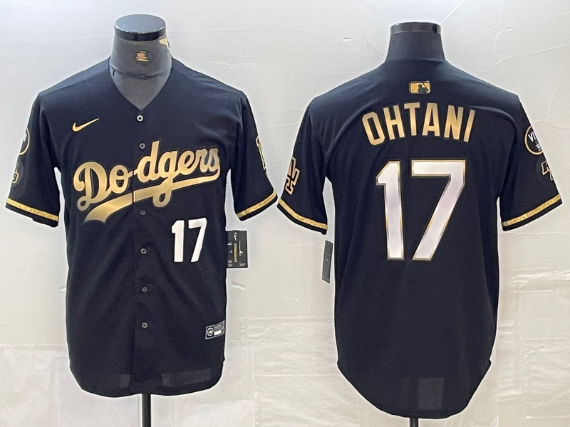 Personalized Men’s Los Angeles Dodgers #17 Shohei Ohtani Number Black Gold Stitched Cool Base Jerseys