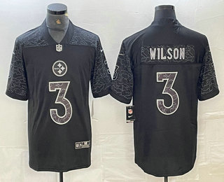 Personalized Men’s Pittsburgh Steelers #3 Russell Wilson Black Reflective Limited Stitched Football Jersey