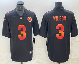 Personalized Men’s Pittsburgh Steelers #3 Russell Wilson Black Red Orange Stripe Limited NFL Jersey
