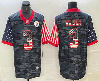 Personalized Men’s Pittsburgh Steelers #3 Russell Wilson USA Camo 2020 Salute To Service Stitched NFL Limited Jersey