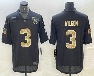 Personalized Men’s Pittsburgh Steelers #3 Russell Wilson Black Camo 2020 Salute To Service Stitched NFL Limited Jersey