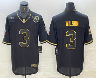 Personalized Men’s Pittsburgh Steelers #3 Russell Wilson Black Gold 2020 Salute To Service Stitched NFL Limited Jersey