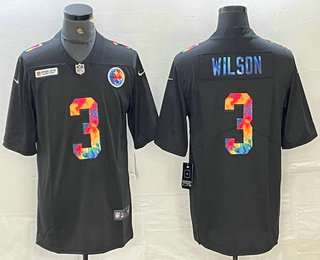 Personalized Men’s Pittsburgh Steelers #3 Russell Wilson Multi Color Black 2020 NFL Crucial Catch Untouchable Limited Jersey