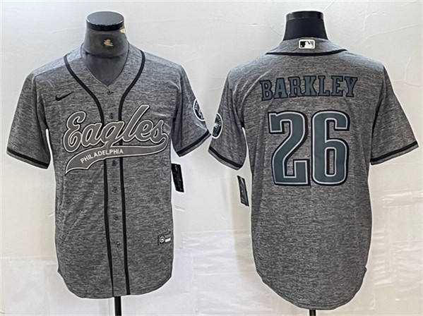Personalized Men’s Philadelphia Eagles #26 Saquon Barkley Gray Cool Base Baseball Stitched Jersey