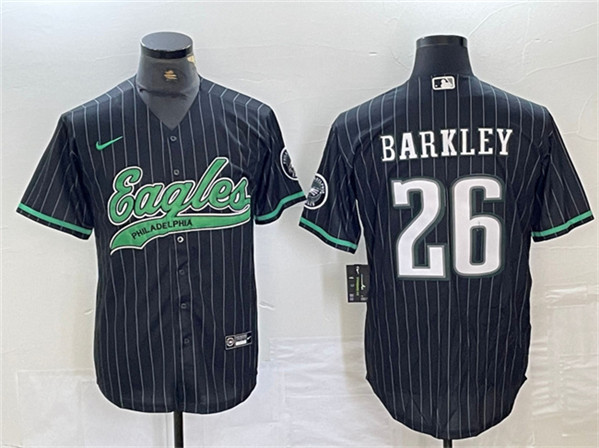 Personalized Men’s Philadelphia Eagles #26 Saquon Barkley Black Cool Base Baseball Stitched Jersey