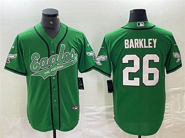 Personalized Men’s Philadelphia Eagles #26 Saquon Barkley Green Cool Base Stitched Baseball Jersey
