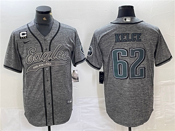 Personalized Men’s Philadelphia Eagles #62 Jason Kelce Gray With 3-star C Patch Cool Base Baseball Stitched Jersey