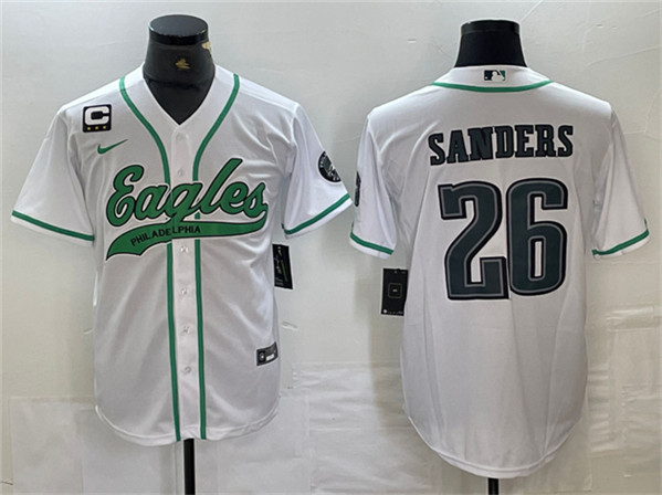 Personalized Men’s Philadelphia Eagles #26 Saquon Barkley White With 3-star C Patch Cool Base Baseball Stitched Jersey