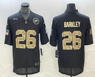 Personalized Men’s Philadelphia Eagles #26 Saquon Barkley Black Camo 2020 Salute To Service Stitched NFL Limited Jersey