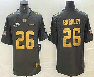 Personalized Men’s Philadelphia Eagles #26 Saquon Barkley Anthracite Gold 2016 Salute To Service Stitched Limited Jersey
