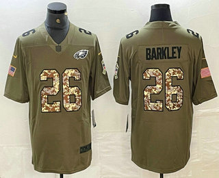 Personalized Men’s Philadelphia Eagles #26 Saquon Barkley Olive With Camo 2017 Salute To Service Stitched NFL Limited Jersey