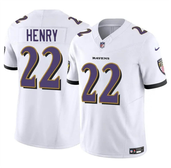 Personalized Men’s Baltimore Ravens #22 Derrick Henry 2023 F.U.S.E. White Limited Football Stitched Jersey